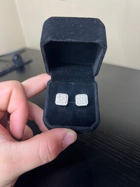 Silver-Tone Squared Pave  Earrings - Sparkling White